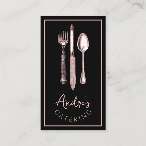 Elegant Cutlery Logo Catering Black Business Card
