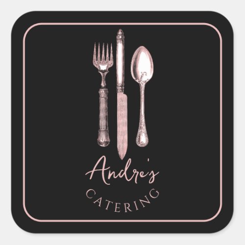 Elegant Cutlery Logo Catering Black Square Sticker