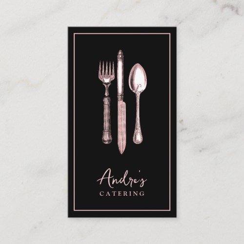 Elegant Cutlery Utensils Logo Catering Black Business Card
