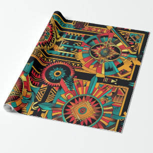 Elegant Cyan "Aztec Dream" Matte Wrapping Paper
