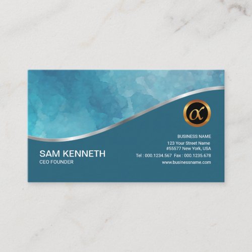 Elegant Cyan Cloud Grunge Gold Wave CEO Founder Business Card