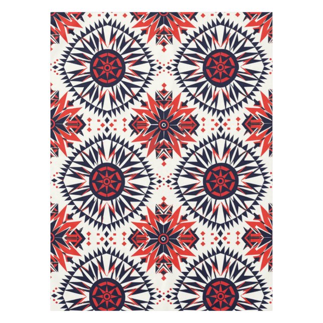 Elegant Cyan "Cosmic Interlock" Cotton Tablecloth  (Front)