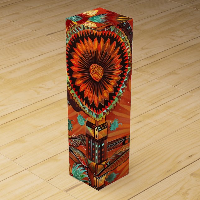 Elegant Cyan "Intricate Echoes" Wine Gift Box (Front)