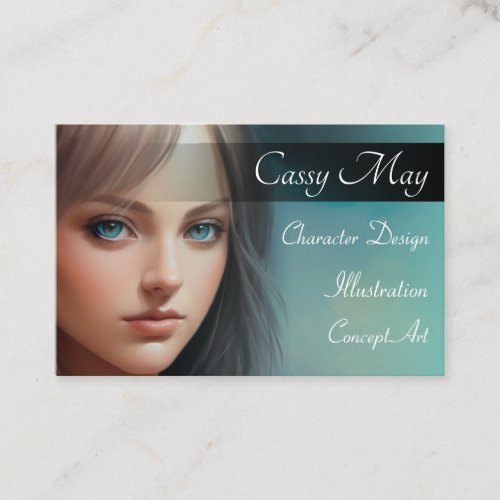 Elegant Cyan Water Color Character Artist Business Card