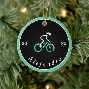 Elegant Cyclist Logo Cycling Theme Bike Name Year Ceramic Ornament