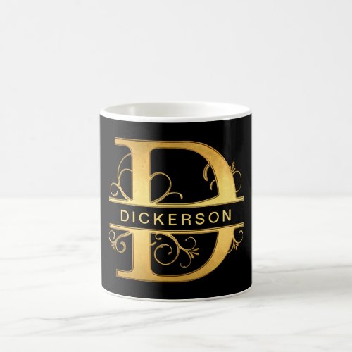 Elegant D Monogram Personalized Name Black Gold Coffee Mug