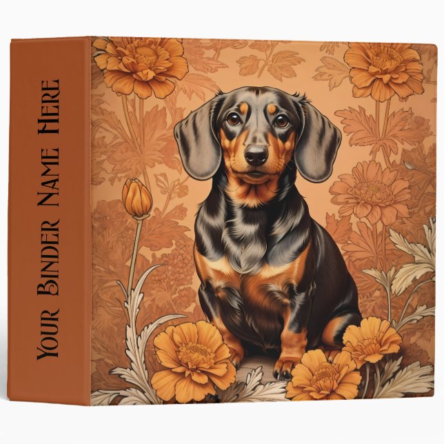 Elegant Dachshund And Marigolds   3 Ring Binder (Front/Spine)