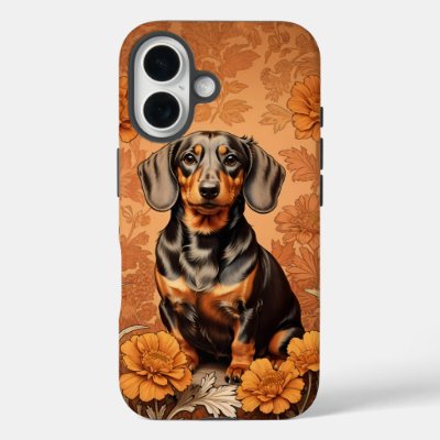 Elegant Dachshund And Marigolds   iPhone 16 Case