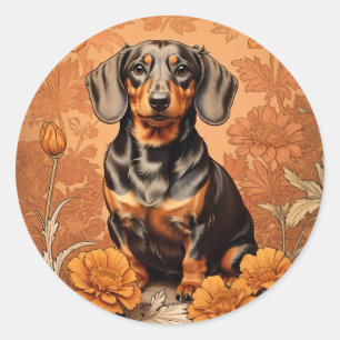 Elegant Dachshund And Marigolds Classic Round Sticker