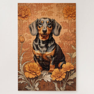 Elegant Dachshund And Marigolds   Jigsaw Puzzle