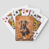 Elegant Dachshund And Marigolds   Poker Cards