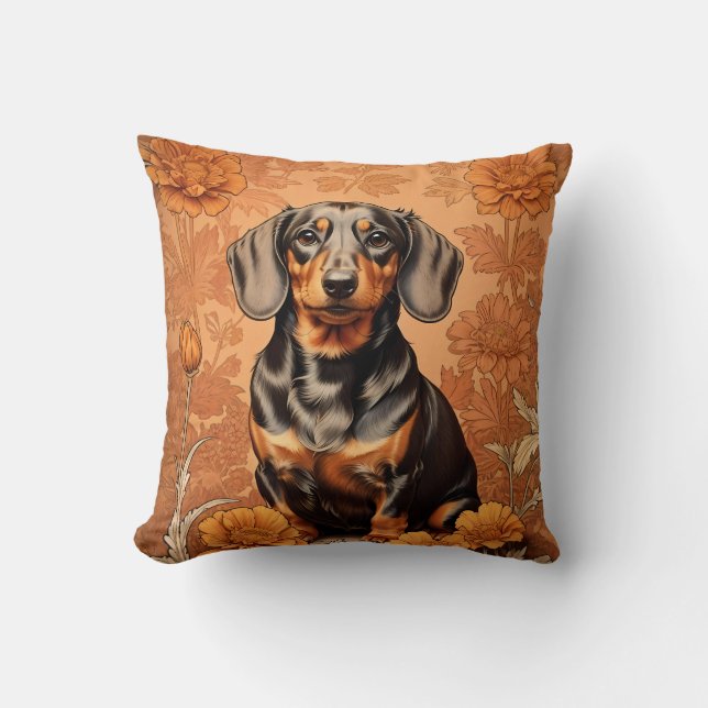 Elegant Dachshund And Marigolds   Throw Pillow (Front)