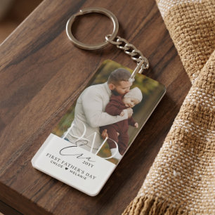 Elegant Dad Era Photo Collage First Fathers Day Keychain
