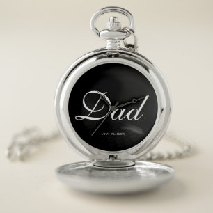 Elegant Dad Script Black Personalized  Pocket Watch