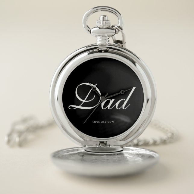 Elegant Dad Script Black Personalized  Pocket Watch (Inside)