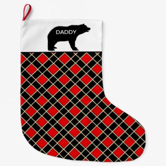 Elegant Daddy Bear on Black & Red Diamond Pattern