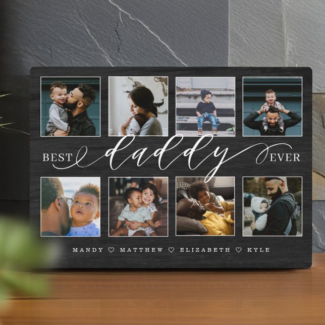 Elegant Daddy Black Woodgrain Modern Photo Collage Plaque (Best Daddy Ever Black Woodgrain Photo Collage Plaque)