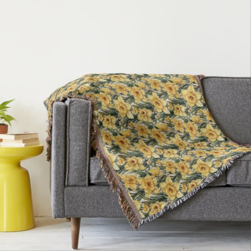 Elegant Daffodil Yellow floral Watercolor Pattern  Throw Blanket