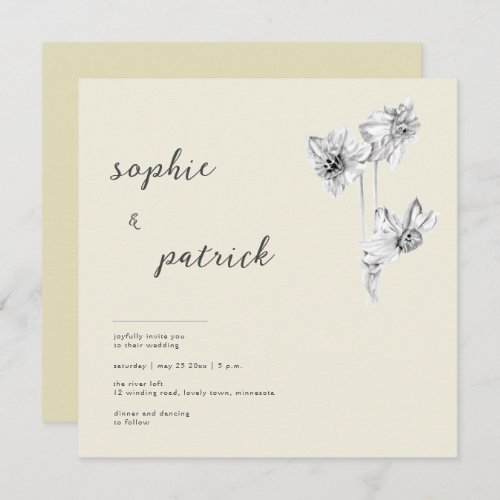 Elegant Daffodils Modern Minimalist Spring Wedding Invitation
