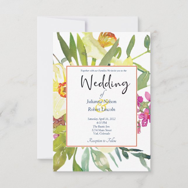 Elegant daffodils wedding invitation (Front)