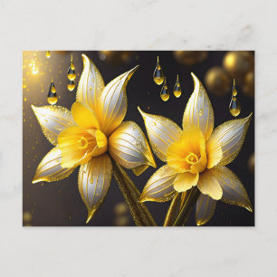 Elegant daffodils with gold accents, Easter Holiday Postcard