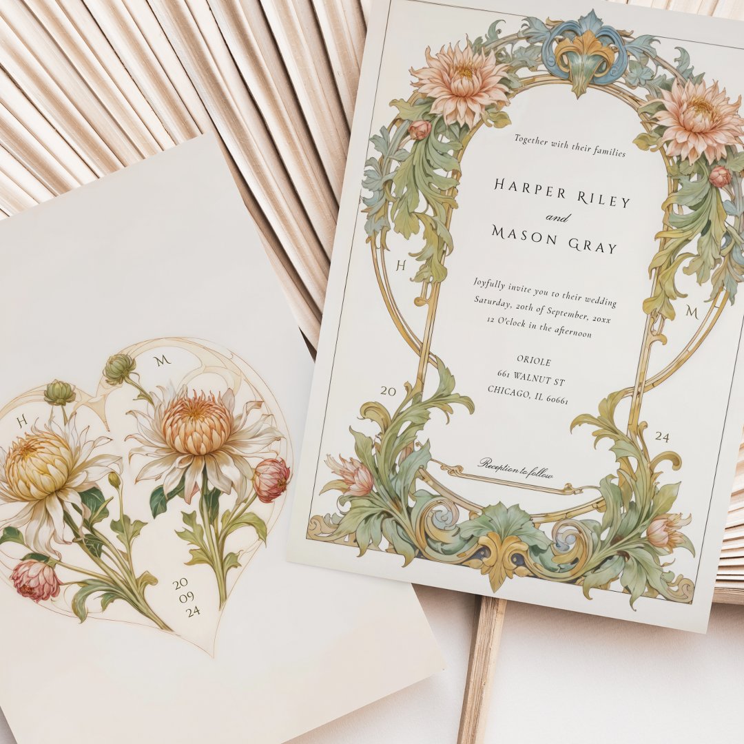 Elegant Dahlia Art Nouveau Wedding Invitation