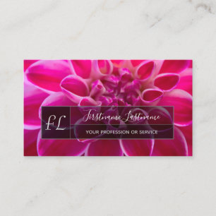 Elegant dahlia blossom gray rectangle monogram business card