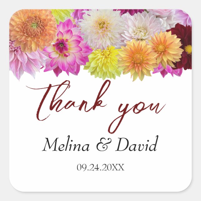 Elegant Dahlia Florals Wedding Square Sticker (Front)
