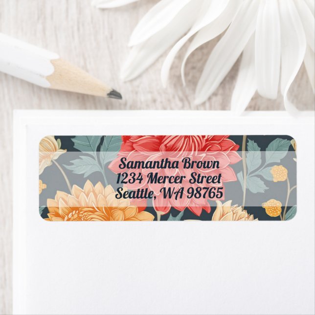 Elegant Dahlia Flowers Return Address Label (Insitu)