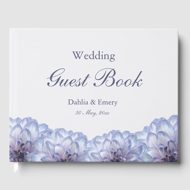 Elegant Dahlias Lilac Gray Wedding Guest Book (Front)