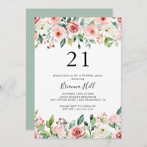 Elegant Dainty Autumn Floral 21st Birthday Party Invitation