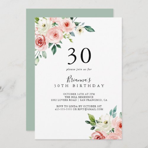 Elegant Dainty Autumn Floral 30th Birthday Party Invitation