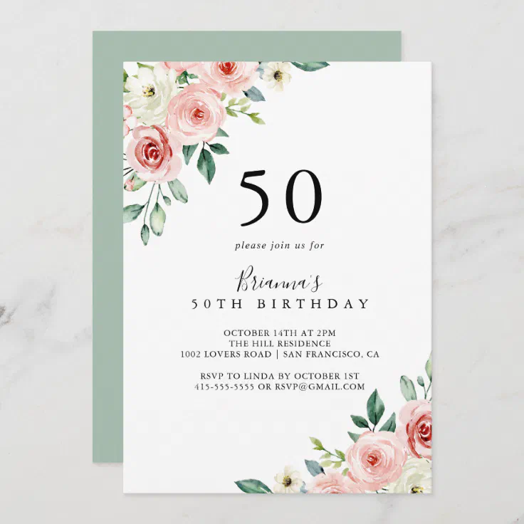 Elegant Dainty Autumn Floral 50th Birthday Party Invitation | Zazzle