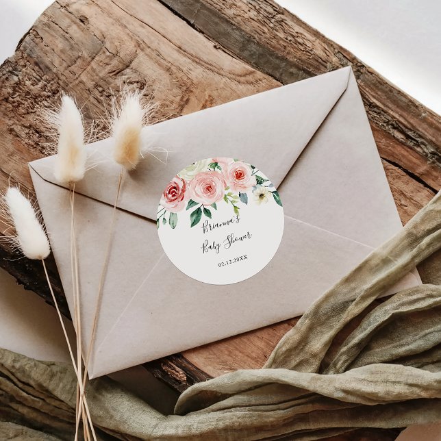 Elegant Dainty Autumn Floral Baby Shower Favor Classic Round Sticker (Creator Uploaded)