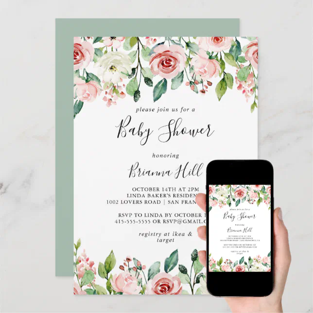 Elegant Dainty Autumn Floral Baby Shower Invitation 