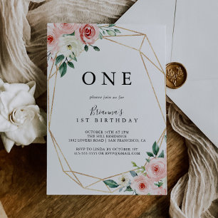 Elegant Dainty Autumn Floral First Birthday Party Invitation