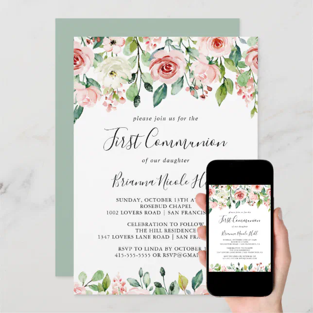 Elegant Dainty Autumn Floral First Communion Invitation | Zazzle