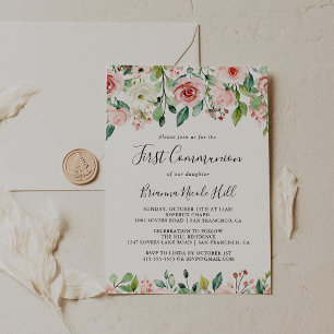 Elegant Dainty Autumn Floral First Communion Invitation