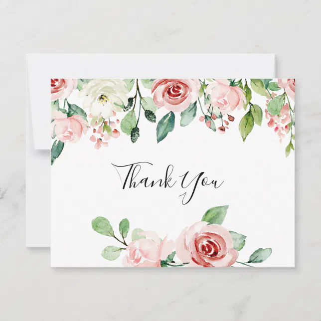 Elegant Dainty Autumn Floral Flat Wedding Thank You Card | Zazzle