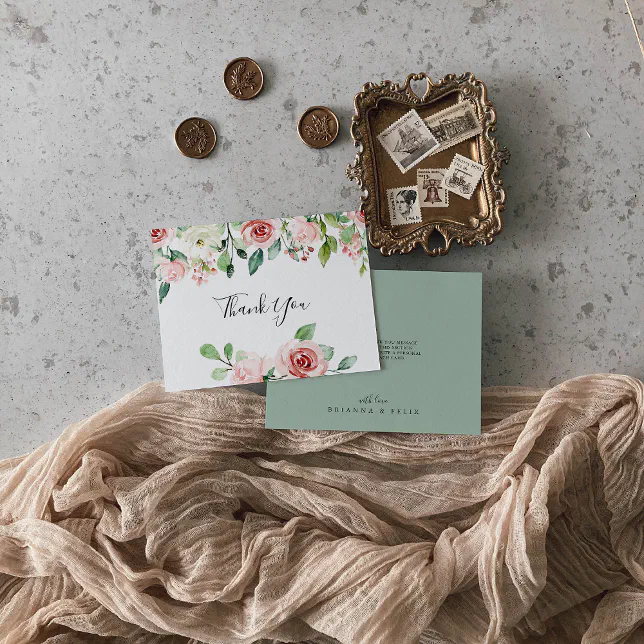 Elegant Dainty Autumn Floral Flat Wedding Thank You Card | Zazzle