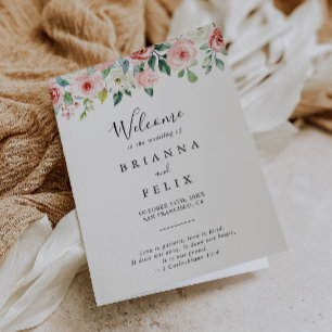 Elegant Dainty Autumn Floral Folded Wedding Program