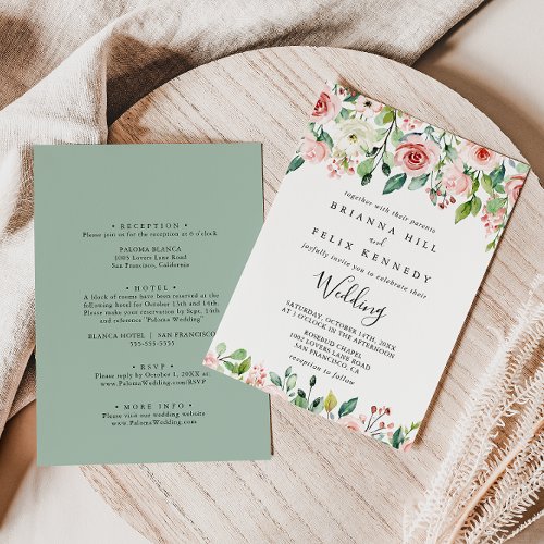 Elegant Dainty Autumn Floral Front  Back Wedding Invitation