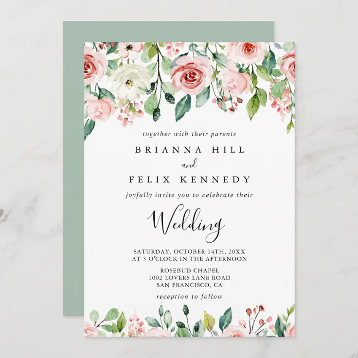 Elegant Dainty Autumn Floral Front & Back Wedding Invitation | Zazzle