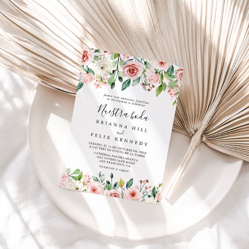 Elegant Dainty Autumn Floral Nuestra Boda Wedding Invitation