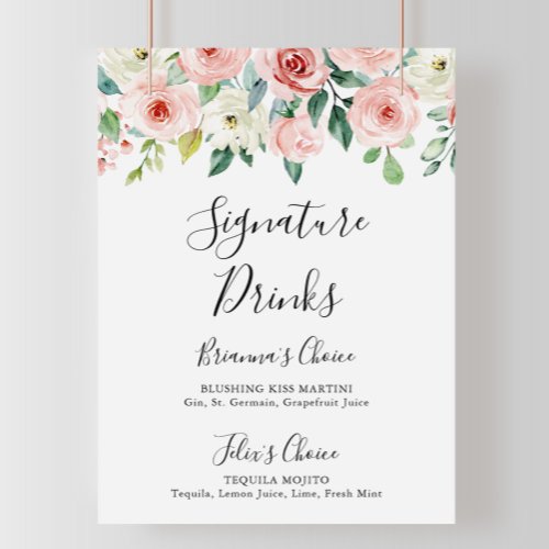 Elegant Dainty Autumn Floral Signature Drinks Sign