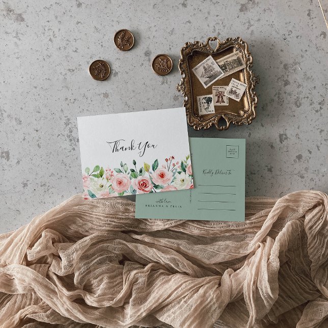 Elegant Dainty Autumn Floral Thank You Postcard (Creator Uploaded)