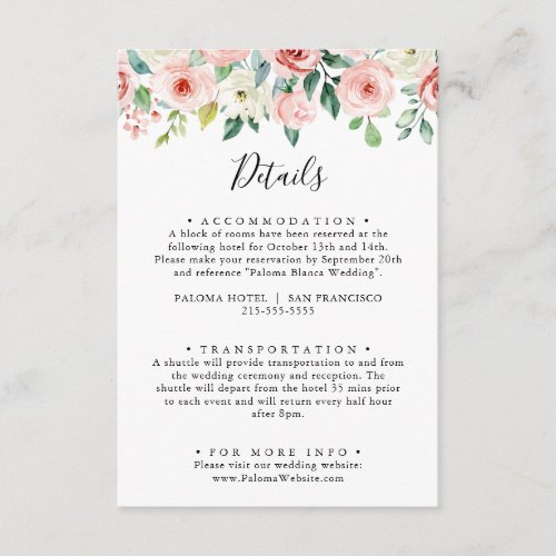 Elegant Dainty Autumn Floral Wedding Details Enclosure Card