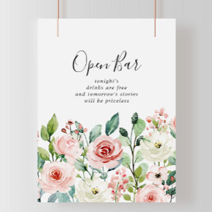 Elegant Dainty Autumn Floral Wedding Open Bar Sign
