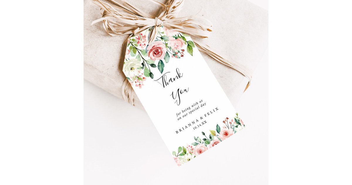 Elegant Dainty Autumn Floral Wedding Thank You Gift Tags | Zazzle