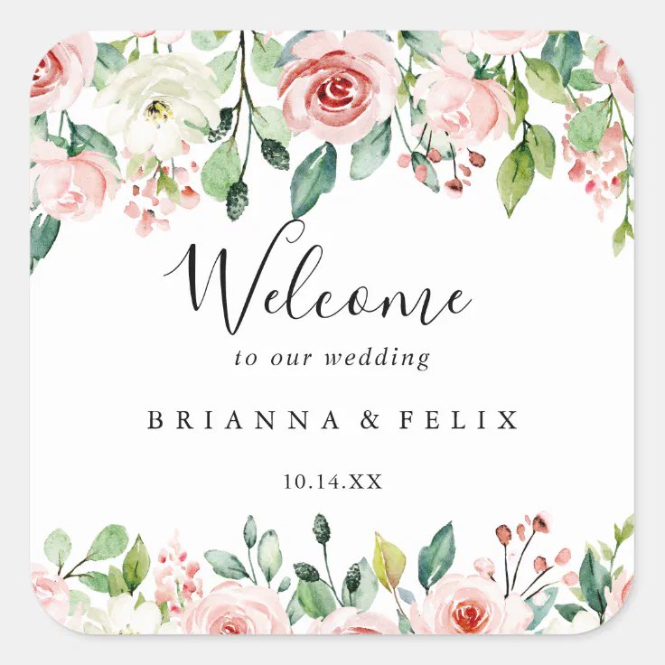 Elegant Dainty Autumn Floral Wedding Welcome Square Sticker | Zazzle